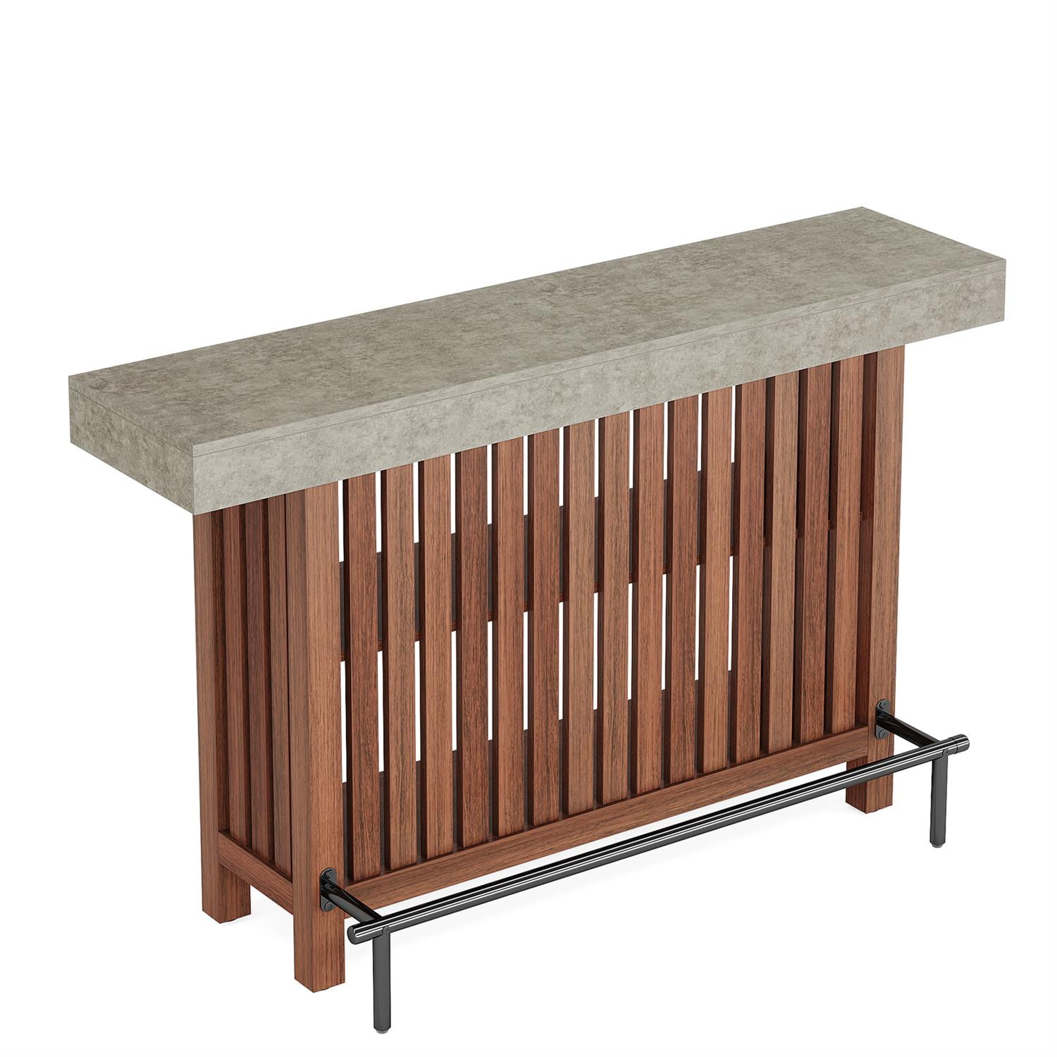 Demi Bonn 62" Home Bar Unit, Modern 2-Tier Bar Table Cabinets with Footrest, Pub Tables for Kitchen, Dining Room, Brown