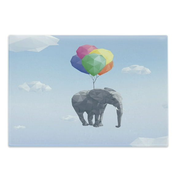 Animal Cutting Board, Attached to Colorful Baloons in Sky Geometric Paper Effect Polygonal Art, Decorative Tempered Glass Cutting and Serving Board, Large Size, Multicolor, by Ambesonne
