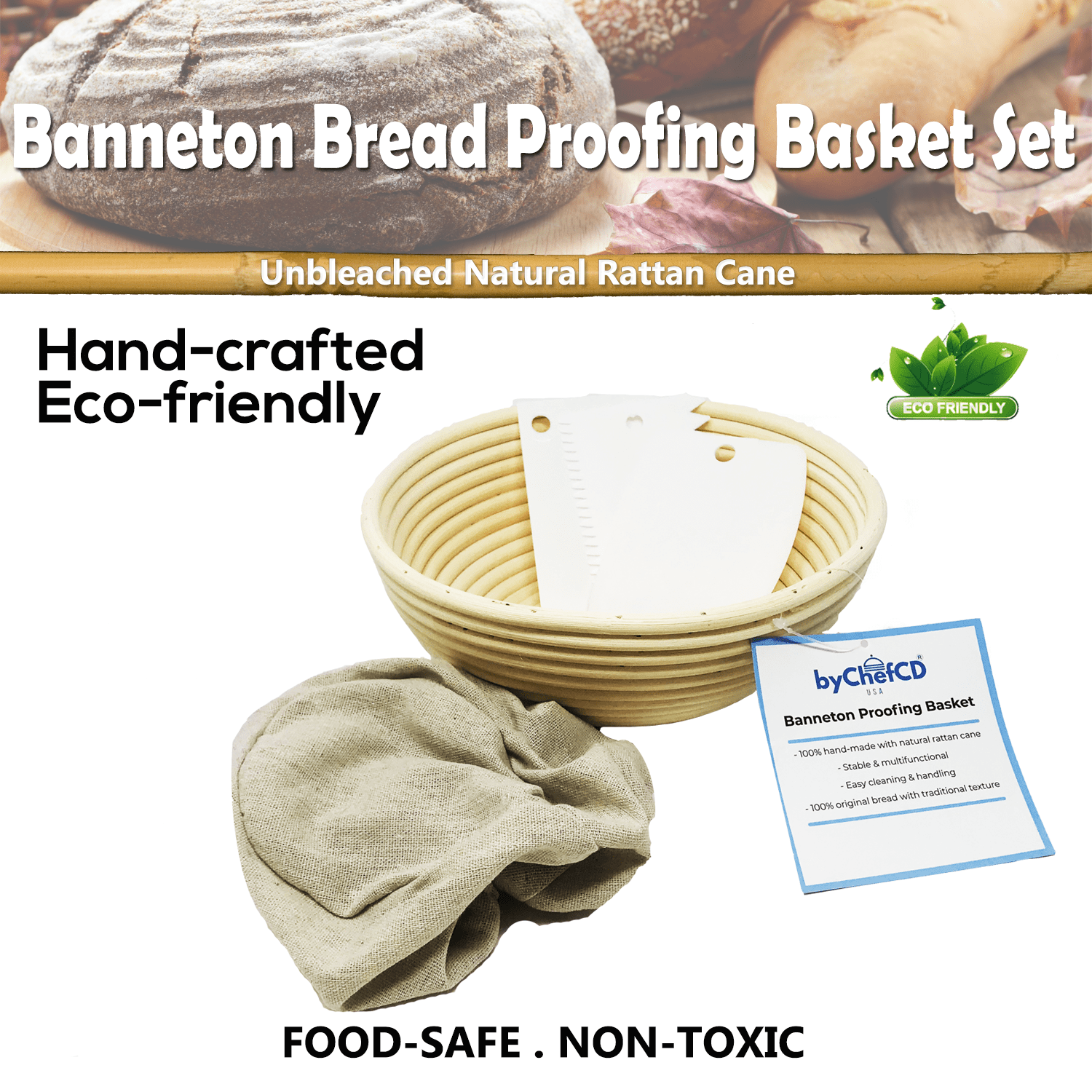 10 inch Proofing Baskets for Sourdough Home Bread Baking /& Professional Pastry Utensils Baking Tools Basket with Cloth Liner Set Liner 1pc Oval