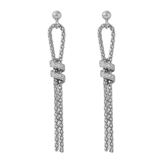 Coreana Chain Lariat Style Earrings Cubic Zirconia Rhodium on Sterling Silver