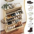 thumbnail image 4 of Shoe Cabinet Storage for Entryway with 3 Flip Drawers, Oak Fluted Shoe Cabinet with Adjustable Shelves, Wooden Hidden Shoe Rack Freestanding Narrow Slim Shoes Storage for Hallway, Entrance, 4 of 7