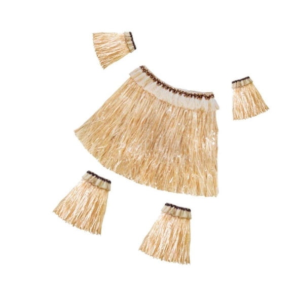 Hawaiian Funny Dance Party Grass Skirt Arm Leg Sleeves Costume Sets Straw Color