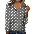 thumbnail image 2 of EchfiProm Womens Relaxed Fit Tops Long Sleeve Gray Fall V-Neck T-Shirt for Ladies Polka Dot, 2 of 7