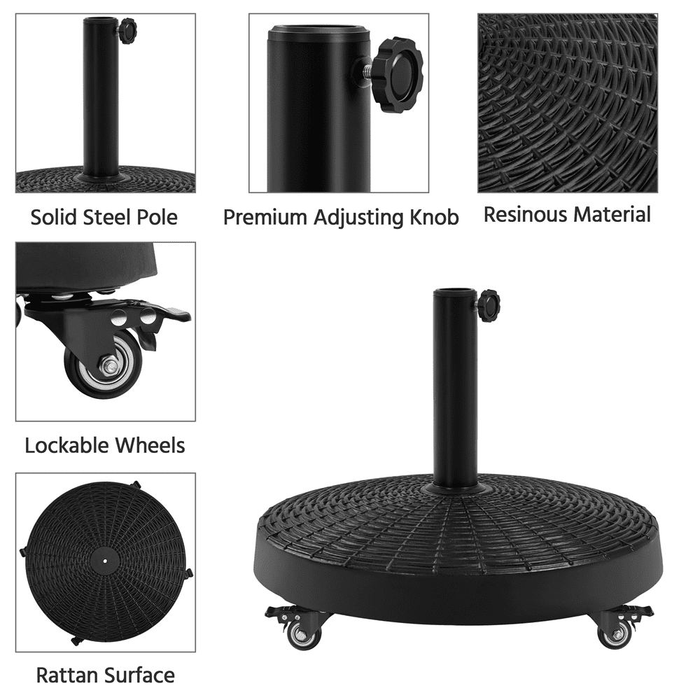 Renwick 55 lb Heavy-Duty Resin Patio Umbrella Base with Wheels, Black