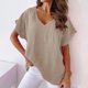 thumbnail image 1 of Pntutb - Blusa básica de manga corta para mujer, cuello en V, color sólido, informal, holgada Pntutb Pntutb-1640, 1 of 8