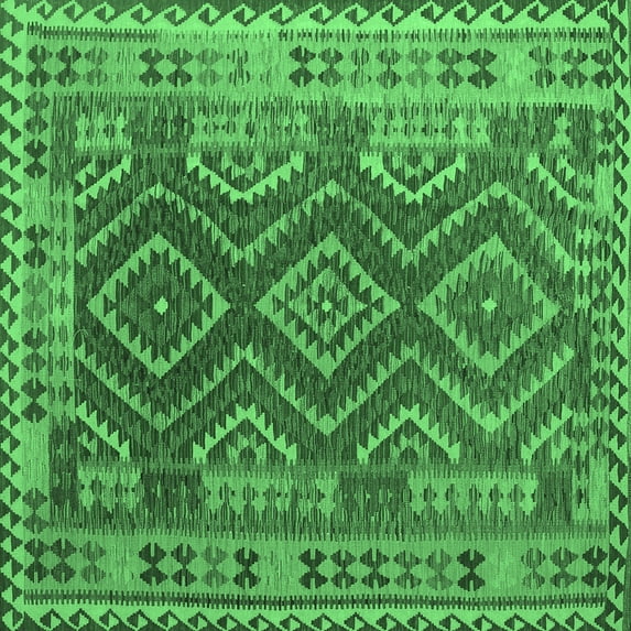 Ahgly Company Indoor Square Oriental Emerald Green Traditional Area Rugs, 8' Square