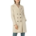 thumbnail image 5 of INSPIRE CHIC Women's Notched Lapel Double Breasted Winter Long Trenchcoat S Cream White, 5 of 8