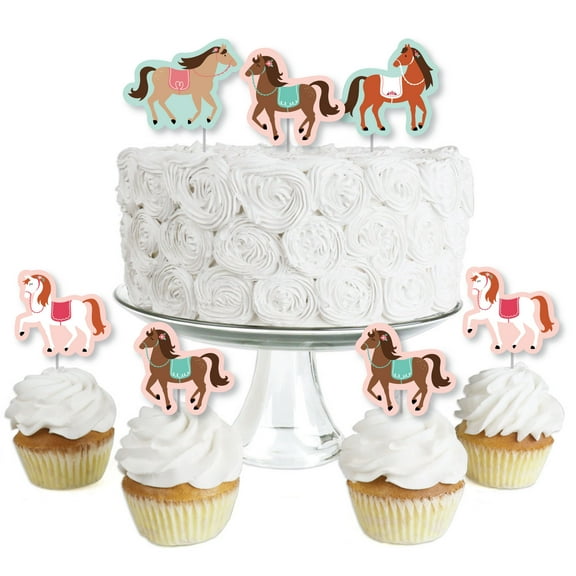 Big Dot of Happiness Run Wild Horses - Dessert Cupcake Toppers - Pony Birthday Party Clear Treat Picks - Set of 24