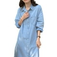 thumbnail image 2 of tasrioml Women's Denim Shirt Dress Roll Up Long Sleeve Button Down Maxi Dress Summer Casual Lapel Loose Shift Jean Dress with Pocket, 2 of 8