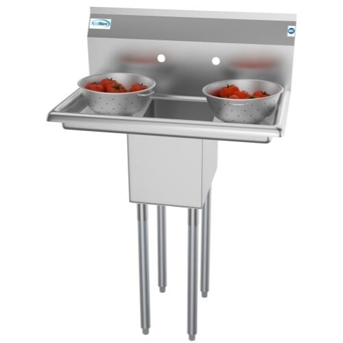 KoolMore - SA101410-10B3 1 Compartment Stainless Steel NSF Commercial Kitchen Prep & Utility Sink with 2 Drainboards - Bowl Size 10" x 14" x 10", Silver