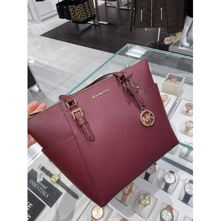kors michael merlot charlotte tote bag zip shoulder leather