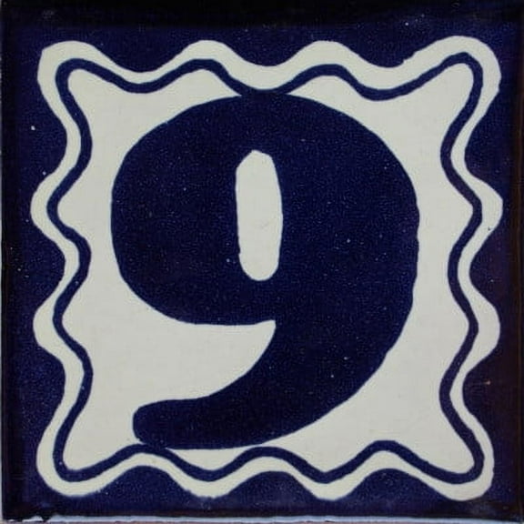 Blue Talavera Tile Number Nine, Set of 3 pcs