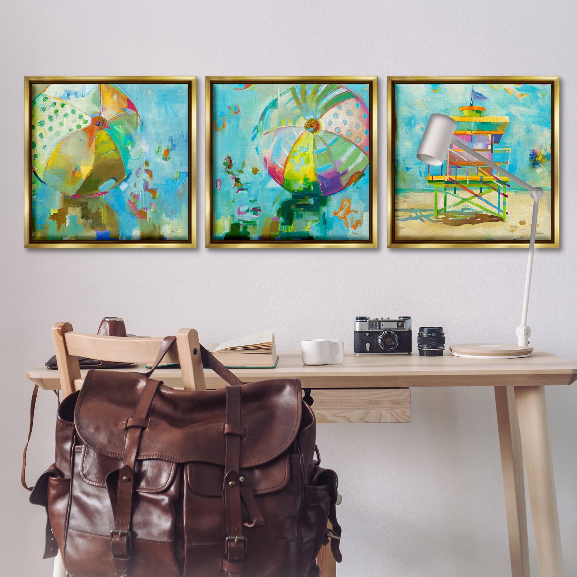 Stupell Industries Abstract Beach Scenes Abstract Painting Gold Floater Framed Canvas Art Print Wall Art, 25 x 25, Set of 3