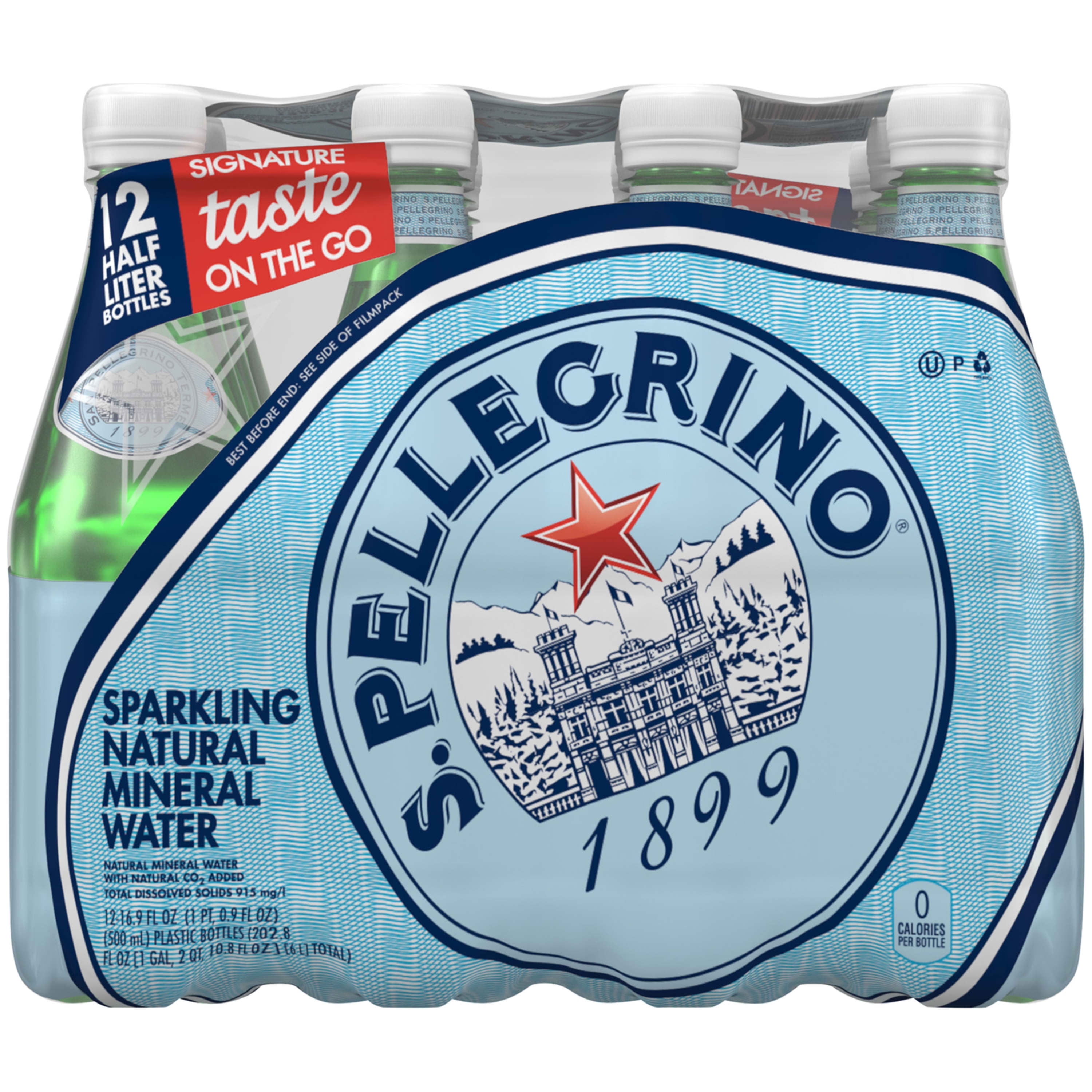 S.Pellegrino Sparkling Natural Mineral Water, 16.9 fl oz, 12 Pack Plastic Bottles