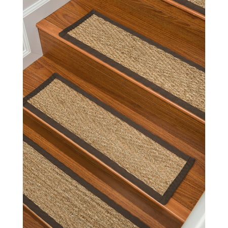 100% Natural Fiber Beach, Seagrass Sage, Handmade Stair Treads Carpet Set of 13 (9