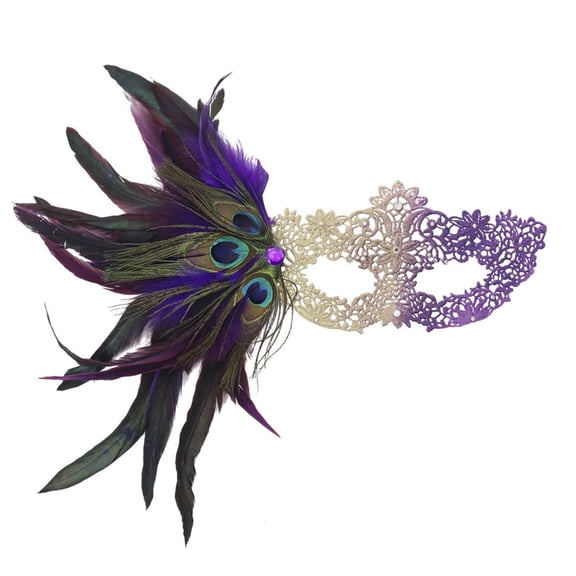 Xfvqtps Mardi Gras Mask for Women Masquerade Masks Half Face Faux Feather Rhinestone Hollow out Carnival Mask for Makeup Performance Ball Party Purple