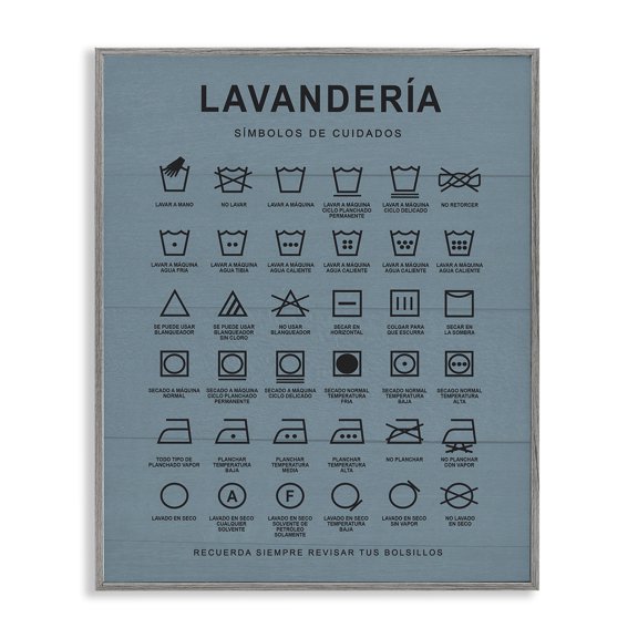 Stupell Industries Guía de Lavado de Ropa, Azul Bath & Laundry Painting Gray Framed Art Print Wall Art, 24 x 30