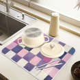 thumbnail image 2 of Yayeee Dish Drying Mat for Kitchen Counter 18" x 24" Microfiber Super Absorbent Coffee Decorative Pad, Pink and Purple Plaid Pattern, 2 of 9