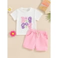 thumbnail image 3 of Aojekbee Little Girl Shorts Outfit Fuzzy LetterFloral Embroidery Short Sleeve Tops with Solid Color Shorts 2 Pcs Summer Clothes, 3 of 10