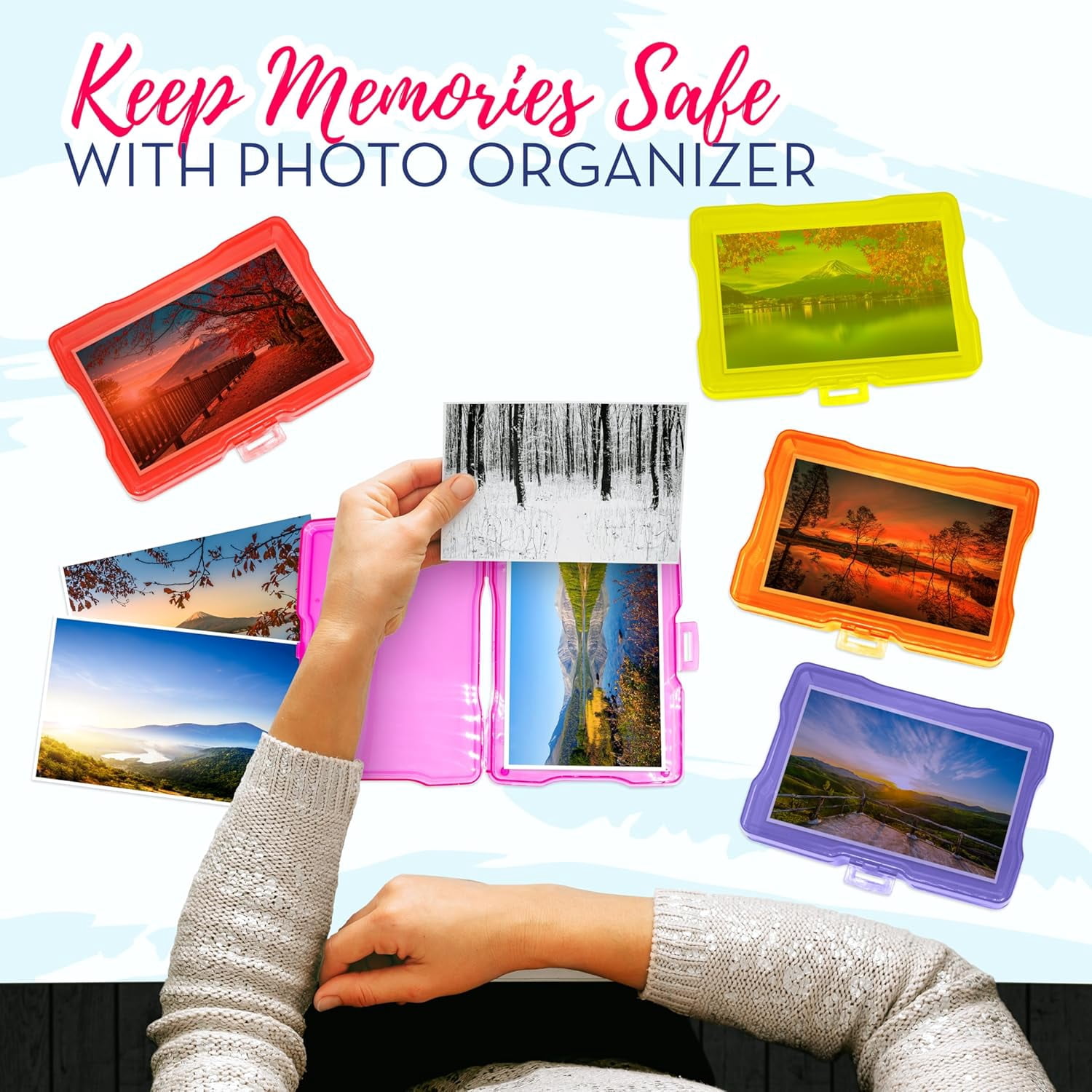 4E's Novelty 16 Pack Clear Multi-color Photo Box with 4x6 Photo Cases and Multicolor Photo Box, 4x6 Photo Storage Box