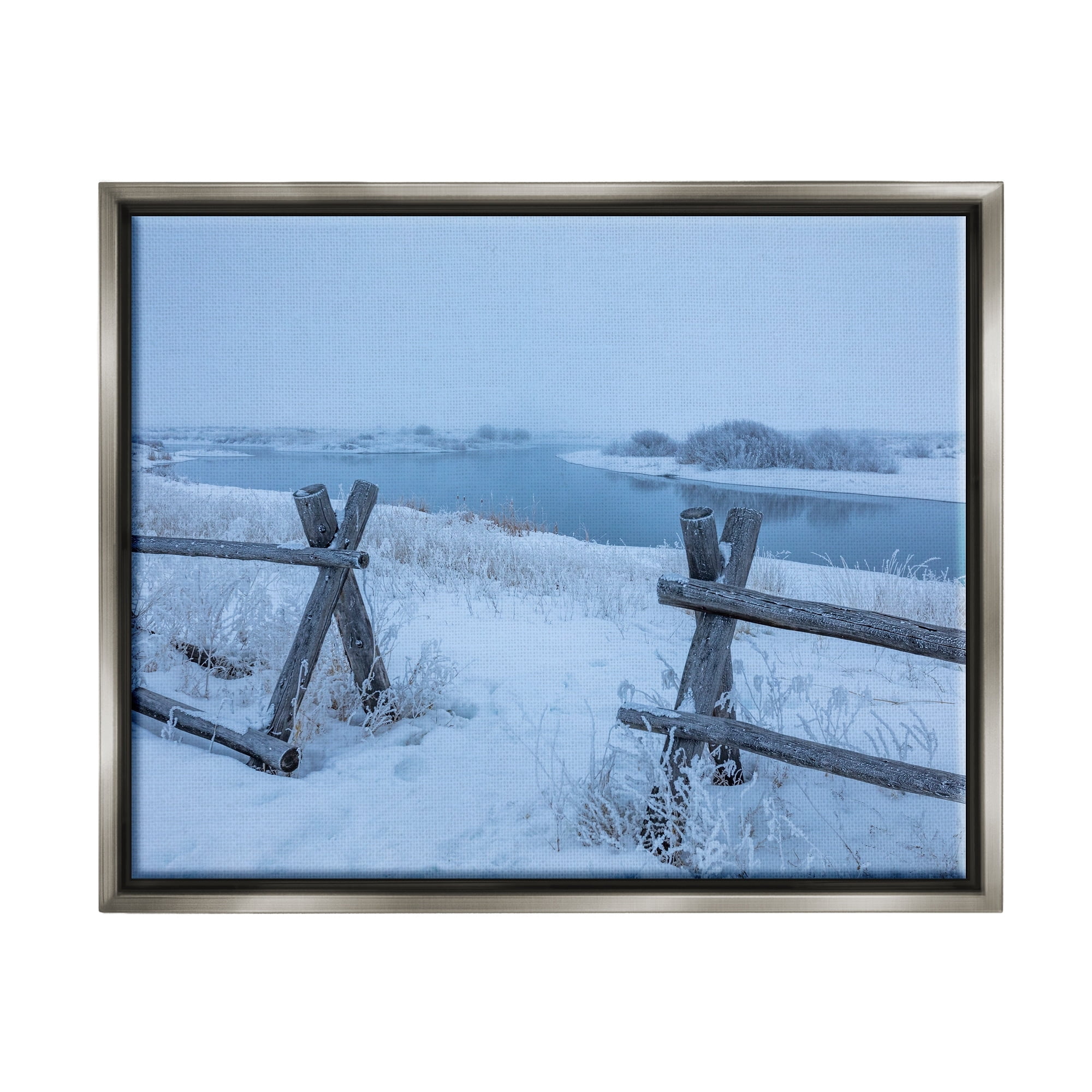 Stupell Industries Snow Covered Fields Country Fences Winter Landscape Photograph Luster Gray Floating Framed Canvas Print Wall Art, Design by Steve Smith