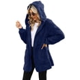 thumbnail image 3 of Plush Jacket Womens Light Jacket, Basic Solid Color Long Sleeve Coat with Side Pockets, Essential Layering Piece for Unpredictable Weather and Travel PackingNavyXL, 3 of 4