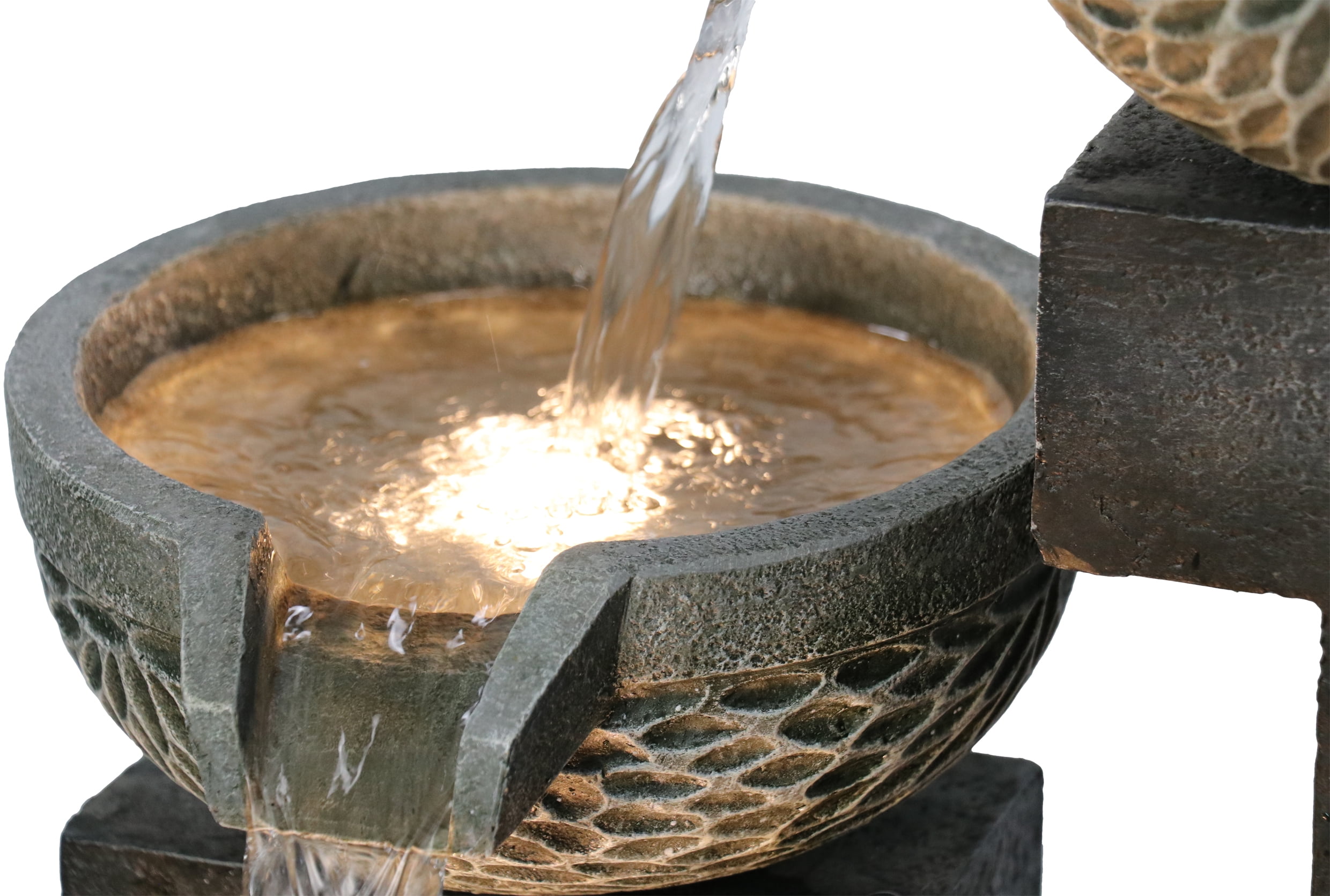 Hi-Line Gift 4 Tiers Modern Cascading Outdoor Water Fountain with Warm White LEDS, Gray