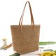 thumbnail image 4 of Bolso de mano de color sólido tejido a mano para mujer Bolso grande con asa superior (marrón claro), 4 of 5