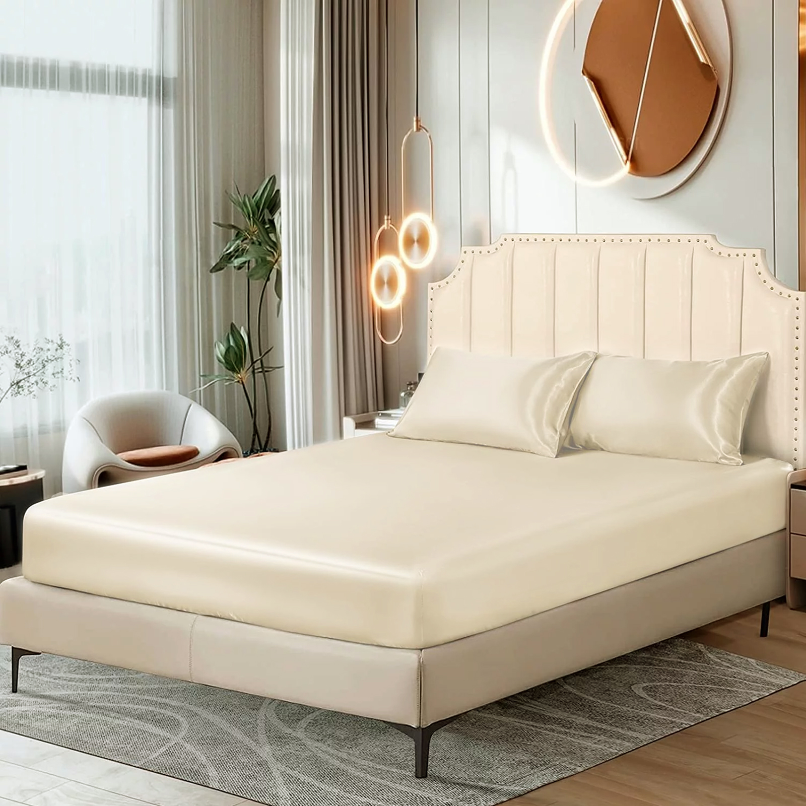 Maison De J Queen Sheets Deep Pocket Beige Satin Fitted Sheets 60" x 80"