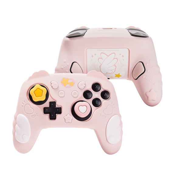 GeekShare Star Wings Silicone Case for Switch 2 Pro Controller Protective Cover ,Anti-Slip Grip Pink