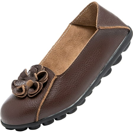 Women s Leather Loafers Slip On Flats Casual Round Toe Moccasins Wild Breathable Comfortable Walking Working Driving Long Standing Fashion Soft Shoes