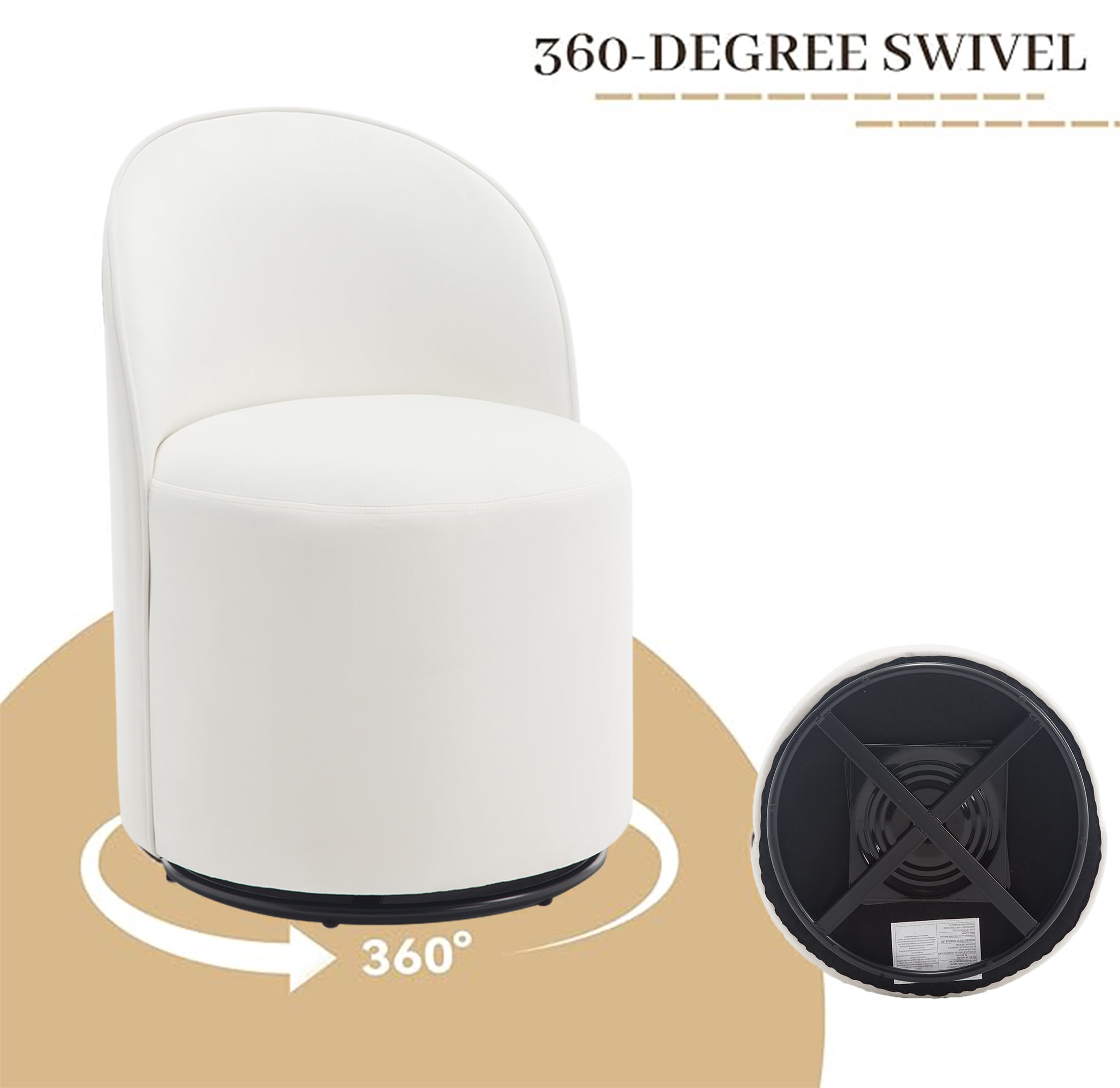 Guyou 360° Swivel Barrel Dining Chair Set of 2, Mid-Century Modern Upholstered Barrel Accent Chair, Velvet Round Vanity Chair for Dining Room Living Room Bedroom, White
