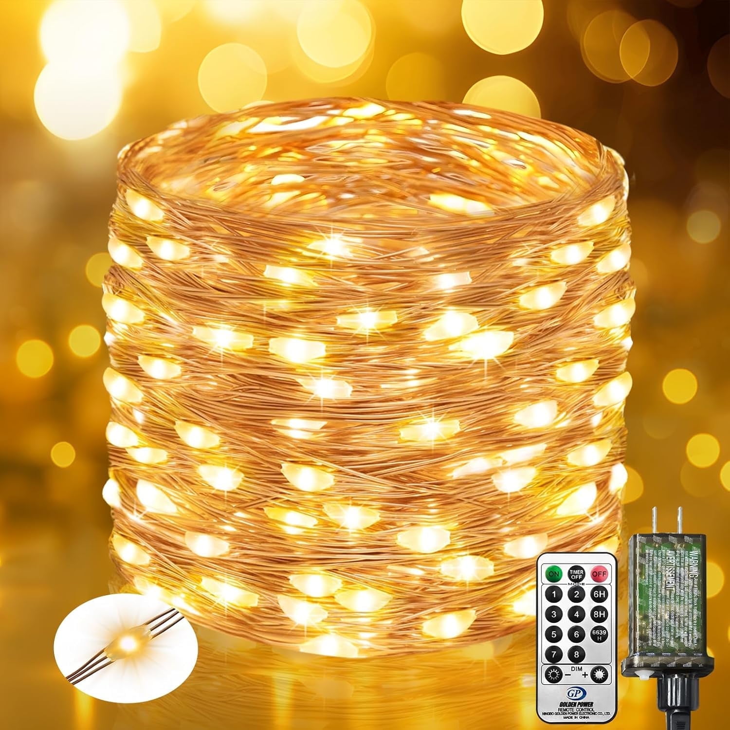 Fairy Lights Plug in with Remote, 66FT 200 LED Outdoor Waterproof String Lights with Timer and 8 Modes, for Indoor Bedroom Patio Garden Wedding Decor, Warm White