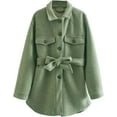 thumbnail image 2 of Kukuzhu Women’s Winter Belted Long Coat Wool Blend Lapel Button Pocketed Pea Coat, 2 of 7