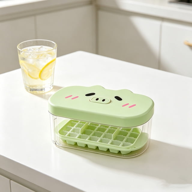 Bandeja para cubitos de hielo con forma de cerdito y molde de silicona a presión: un solo botón para extraer fácilmente el hielo, silicona de grado alimenticio, incluye pala para hielo, divertida
