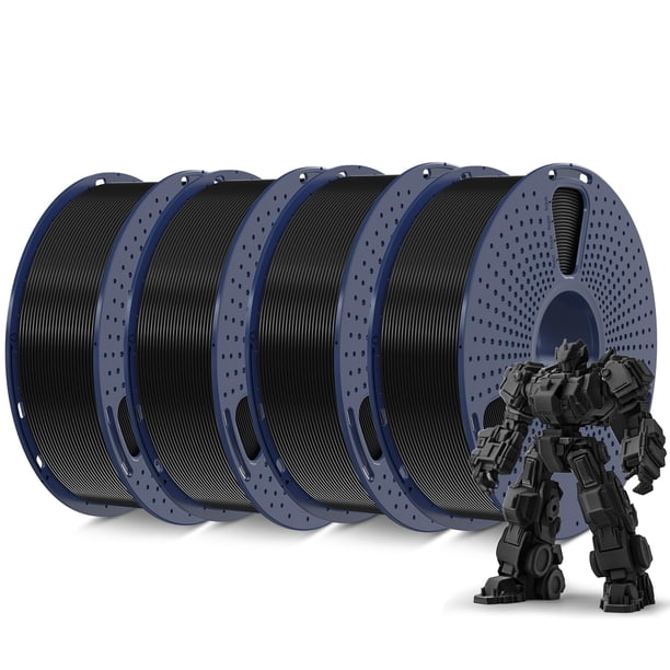 Filamento para impresora 3D SUNLU PLA Plus de 1,75 mm, 4 kg, negro, 4 paquetes