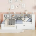 thumbnail image 2 of Bellemave Full Size Daybed with Bookcase and Drawers, L-Shape Daybed with USB Ports and Shelves, Wood Twin Platform Bed Frame with Storage Cabinets for Living Room, Bedroom and Guest Room（White), 2 of 8