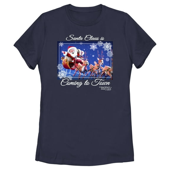 Women's The Year Without a Santa Claus Santa Claus is Coming to Town  Graphic Tee Navy Blue 2X Large