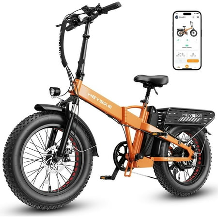 Heybike 1400W Peak Electric Bike for Adults, 48V 12.5AH Removable Battery Foldable Ebike with 50 Miles Range, 20" Fat Tire & Full Suspension Electric Bicycles, Mars 2.0 Orange UL 2849