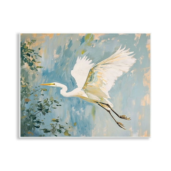 Stupell Industries White Heron in Flight Animals & Insects Painting Unframed Art Print Wall Art, 14 x 11