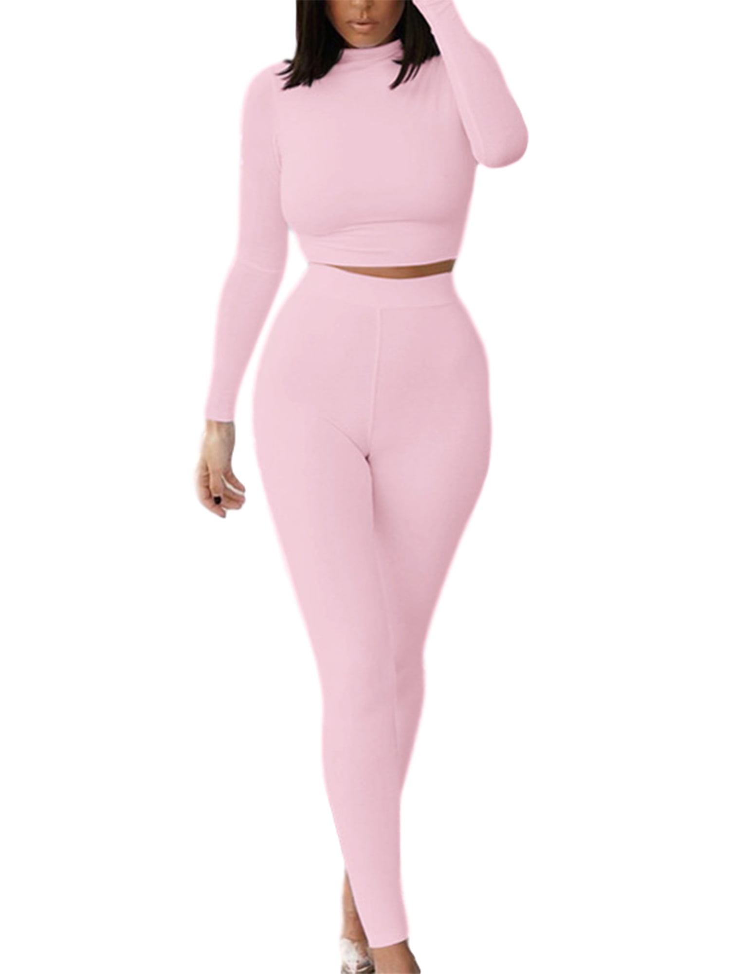Skinny Long Pants Set Sweatsuits Womens Tracksuit Set Two Piece Outfits Long Sleeve Ribbed Zip Up Crop Top 