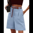 thumbnail image 1 of Pantalones Cortos de Verano para Mujer, con Cintura Elástica, Pierna y Hasta la Rodilla, con Bolsillos, Color Azul M, 1 of 4