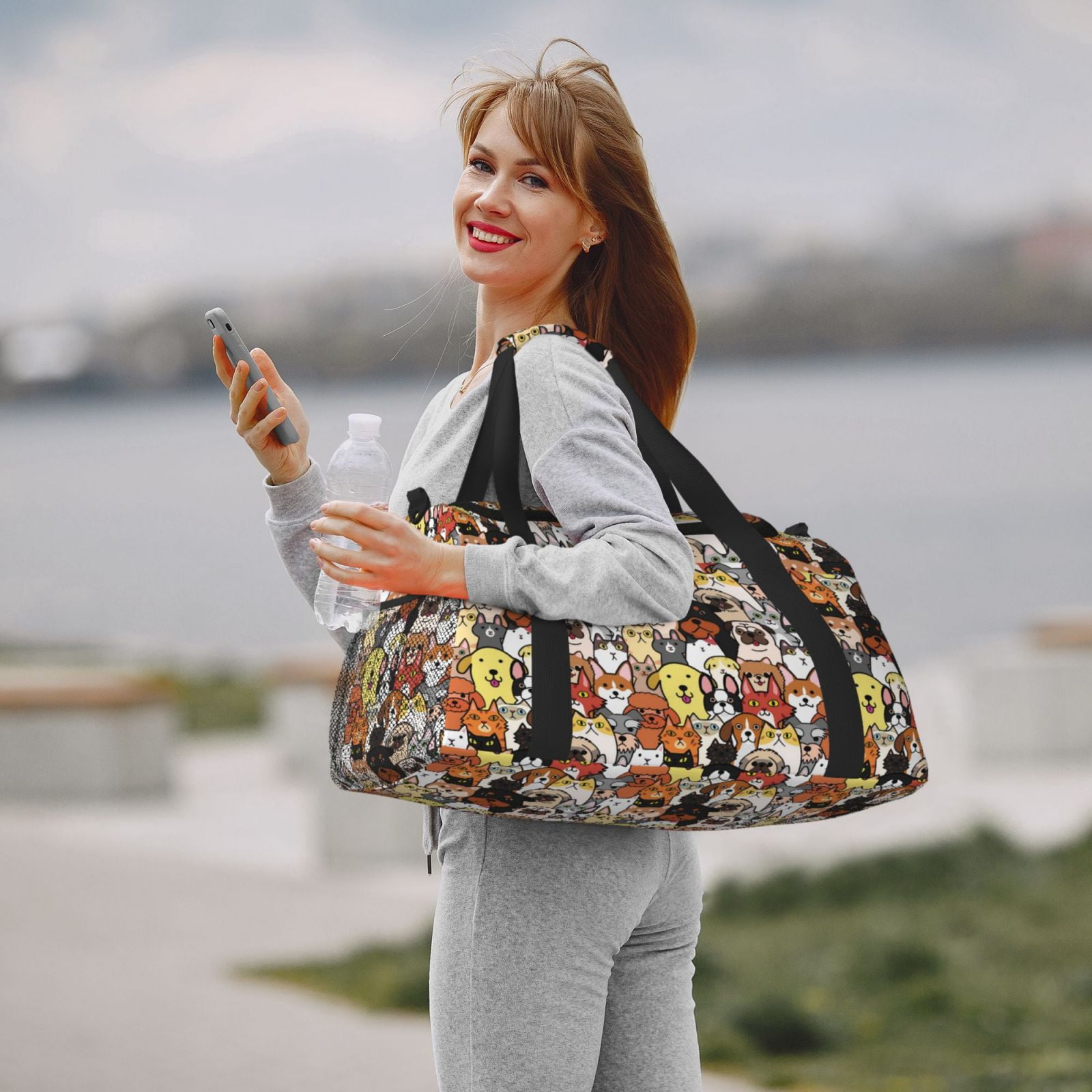 Fuzoiu Cats & Dogs Group Print Travel Duffle Bag,Carry On Tote Bags,Duffel Bag,Sport Gym Bag, Hospital Bag for Labor and Delivery, Overnight Bag,Luggage Bag