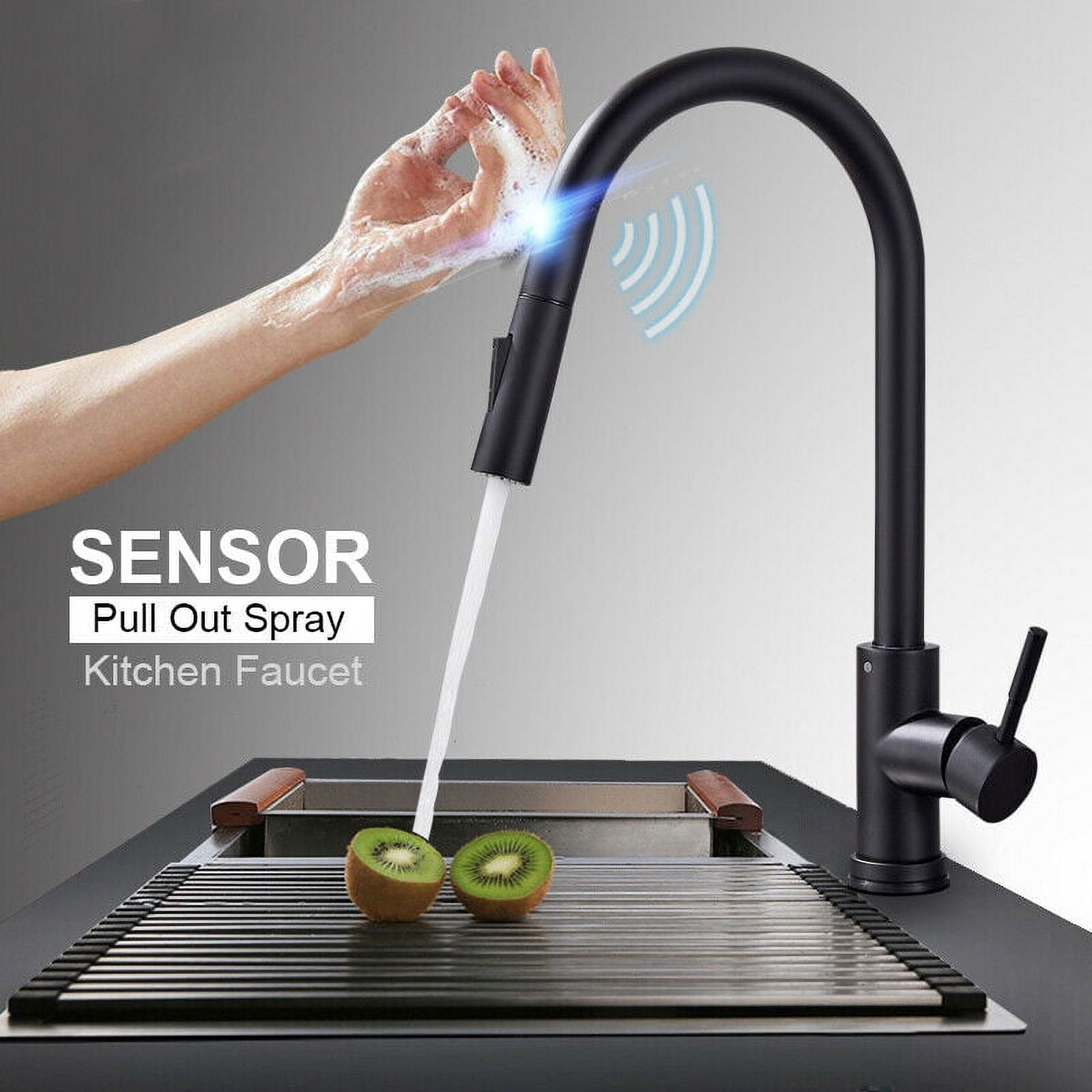 Zovajonia Automatic Touch Sensor Swivel Kitchen Faucet with Pull down Sprayer Matte Black