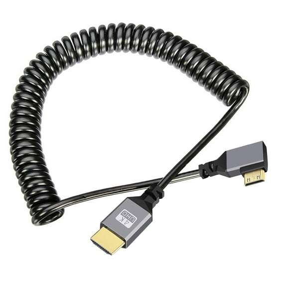 CY Mini HDMI 2.0 Male to HDMI Male 4K 60hz Stretch Coiled Cable Left Angled 90 Degree for HDTV Computer Laptop Monitor