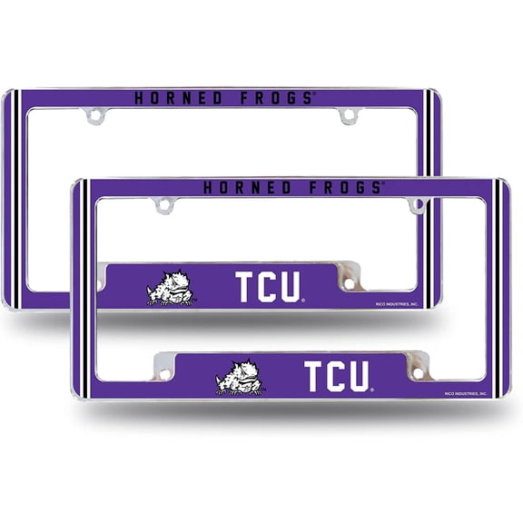 Texas Christian TCU NCAA Horned Frogs (Set of 2) Chrome Metal License Plate Frames with Bold Full Frame Design