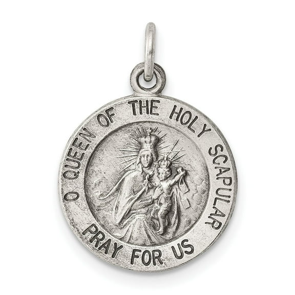 Sterling Silver Catholic Scapular Medal Pendant with Virgin Mary and Jesus, Religious Christian Necklace for Men or Women, Faith Devotion Protection Jewelry Charm