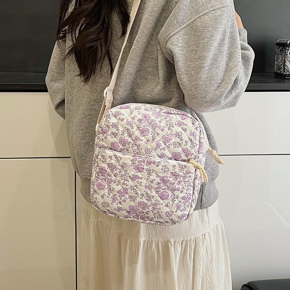 This 3-piece backpack set comes with a cute floral quilted backpack, a medium-sized messenger bag and a small travel storage bag for ladies, presenting a simple and comfortable look
