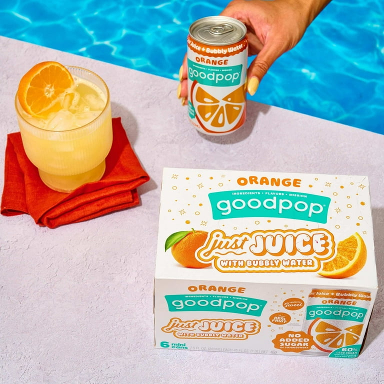 GoodPop Just Juice Bubbly Water Mini Cans Orange fl oz Pk