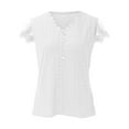 thumbnail image 5 of EHQJNJ Short Sleeve Tops for Women Womens Summer Tops Lace Patchwork V Neck Button T Shirts Short Sleeve Tops Loose Casual T Shirts Summer Outfits for Women Vacation Plus Size, 5 of 8